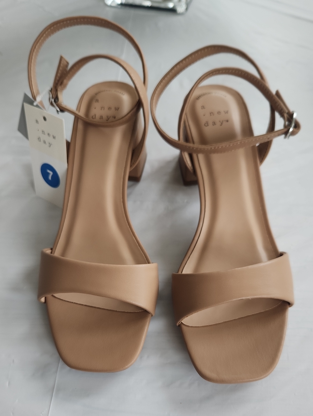 a new day Tan Square Toe Block Heel Sandals Size 7